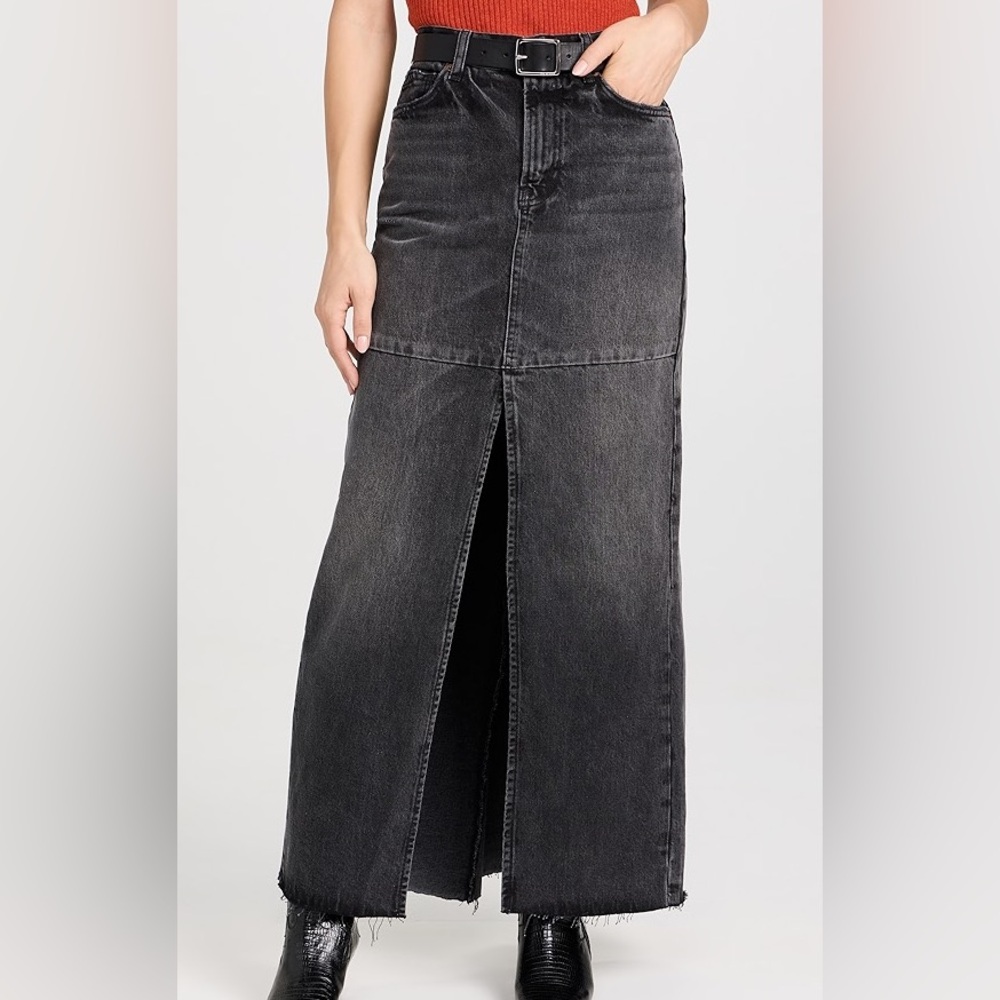 Reformation Charcoal black tazz maxi denim skirt